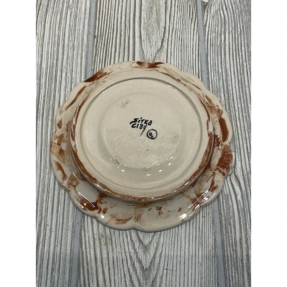 Sitka Clay Studio Pottery Marbled Agateware Teacup and Saucer Set Brown Cream
